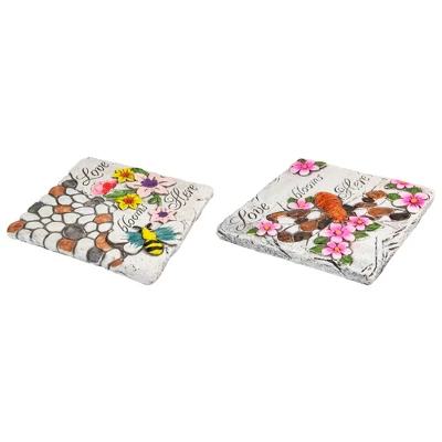 Northlight Set Of 2 'Love Blooms Here' Floral Outdoor Garden Stones 7" - Image 2