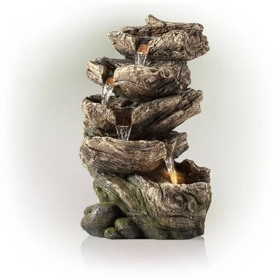 11" Rainforest Five Tier Cascading Fountain With LED Light Gray - Alpine Corporation - Image 3
