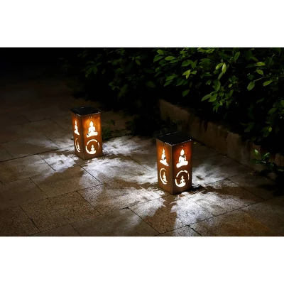 Techko Maid LED Solar 10.8" Portable Buddha Cut Out Decorative Outdoor Lantern Clear - Image 9