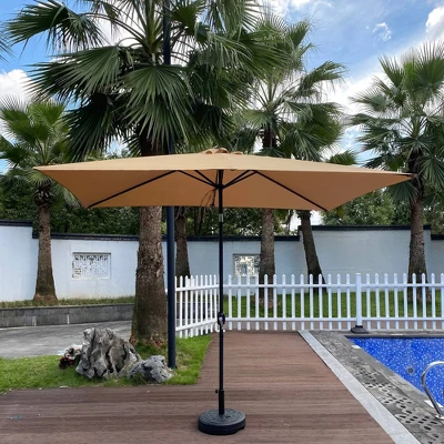 Wellfor 6.5'x10' Rectangular Outdoor Market Umbrella With 26 Solar LED Lights Taupe - Image 2