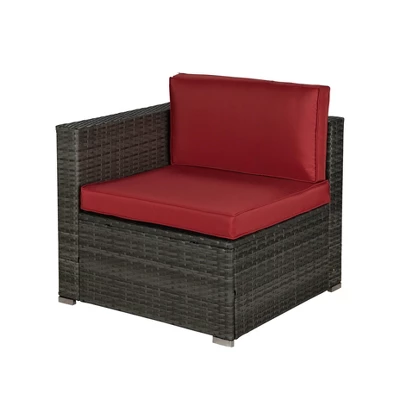 5pc Rattan Wicker Outdoor Conversation Set - Gray/Red - GODEER - Image 3