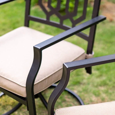 7pc Metal Patio Dining Set With Rectangular Table With Umbrella Hole & & Swivel Armrest Chairs - Captiva Designs - Image 8