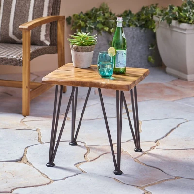 Zion Industrial Side Table - Teak/Rustic Metal - Christopher Knight Home