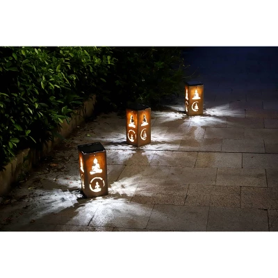 Techko Maid LED Solar 10.8" Portable Buddha Cut Out Decorative Outdoor Lantern Clear - Image 11