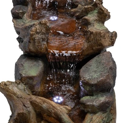 20" Rainforest River Rapids Stone Resin Fountain With LED Lights Brown - Alpine Corporation - Image 3