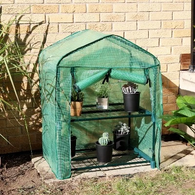 Sunnydaze Decor Sunnydaze Outdoor Portable Growing Rack 2-Tier Greenhouse With Roll-Up Door - 2 Shelves - Green - Image 7