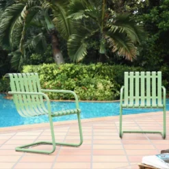 Gracie 2pk Outdoor Metal Chairs - Pastel Green - Crosley