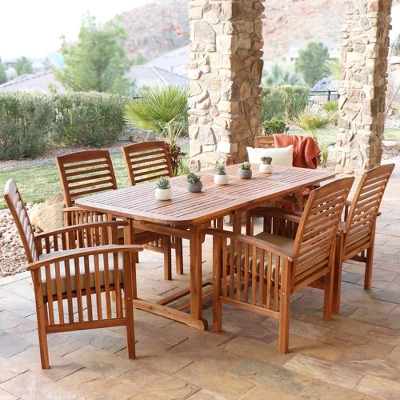 7pc Acacia Wood Patio Dining Set With Cushions - Saracina Home - Image 4