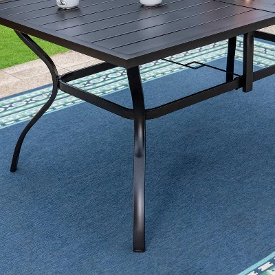 7pc Metal Patio Dining Set With Rectangular Table With Umbrella Hole & & Swivel Armrest Chairs - Captiva Designs - Image 4