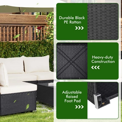 Costway 5PCS Patio Rattan Wicker Furniture Conversation Set Cushioned Sofa Deck - Image 8