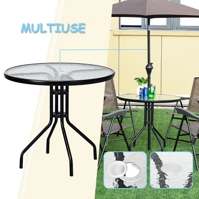 Costway 32''Outdoor Patio Round Table Tempered Glass Top - Image 4