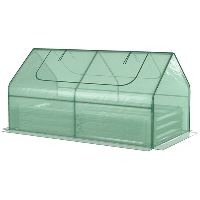 Outsunny Raised Garden Bed With Mini Greenhouse, Steel Outdoor Planter Box With Plastic Cover, Roll Up Window, Dual Use, 73" X 38" X 36" - Image 3