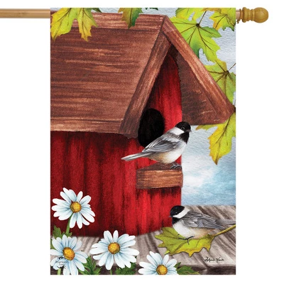 Birdhouse Friends Spring House Flag Chickadees Daisies 28" X 40" Briarwood Lane