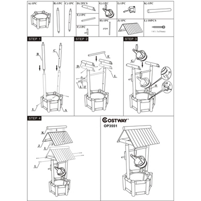 Costway Garden Rustic Wishing Well Water Fountain Wooden Outdoor Electric Backyard Pump