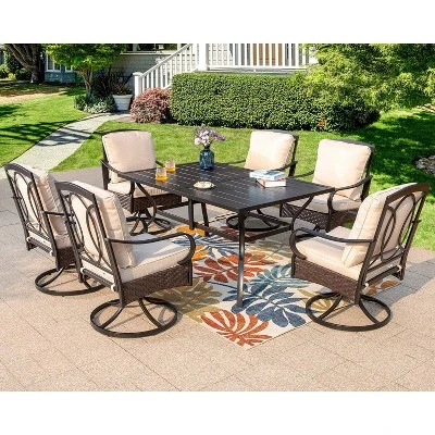 2pk Outdoor Swivel Chairs With Metal Frame, Wicker & Seat & Back Cushions - Captiva Designs - Image 7