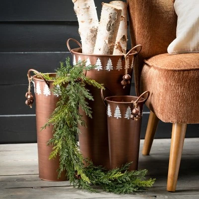 13.5"H, 16.5"H And 19.5"H Sullivans Tall Christmas Tree Bucket - Set Of 3, Brown - Image 2