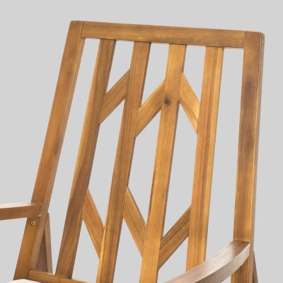Nuna 2pc Acacia Wood Patio Rocking Chair Set - Teak/Cream - Christopher Knight Home - Image 4