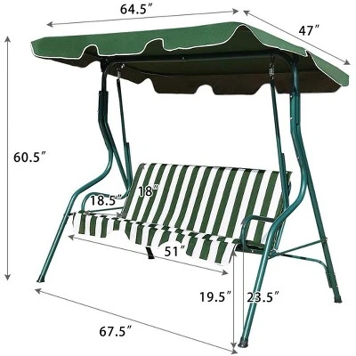SUGIFT 3-Person Porch Swing With Cushion And Adjustable Tilt Canopy In Green - Image 3