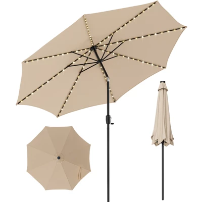 Costway 10 FT 112 LED Solar-Lighted Patio Table Market Umbrella Crank Tilt Outdoor Beige/Coffee/Navy/Wine - Image 10