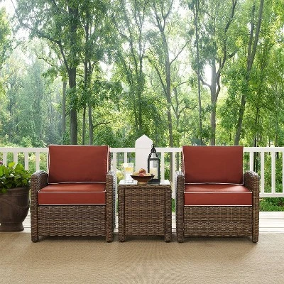 Bradenton 3pc Outdoor Wicker Seating Set With Two Chairs & Side Table Sangria - Crosley - Image 2