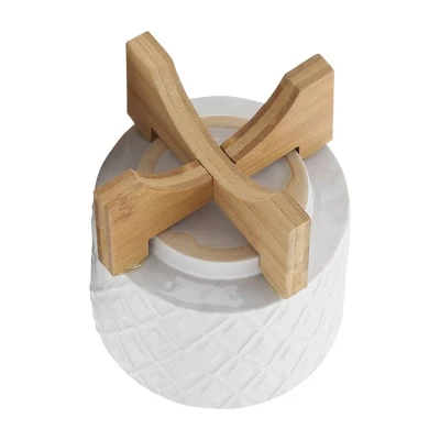 Sagebrook Home Diamond Pattern Round Ceramic Planter Pot With Wood Stand White - Image 4