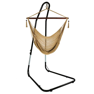 Sunnydaze Decor Sunnydaze Caribbean Style Extra Large Hanging Rope Hammock Chair Swing With Stand - 300 Lb Weight Capacity - Image 15