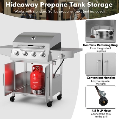 Costway 5-Burner Propane Gas BBQ Grill WithSide Burner,Thermometer,Prep Table 50000 BTU - Image 6