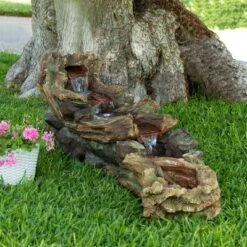 20" Rainforest River Rapids Stone Resin Fountain With LED Lights Brown - Alpine Corporation