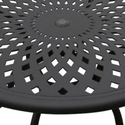 48" Modern Weave Design Mesh Aluminum Round Patio Dining Table Black - Oakland Living