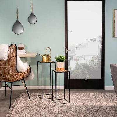 Sagebrook Home 6" Wide Ceramic Diamond Etched Flower Planter Pot With Wooden Stand Beige - Image 8