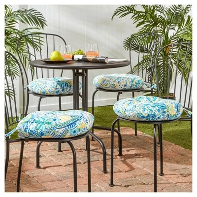 4pk 15" Baltic Paisley Outdoor Bistro Chair Cushions - Kensington Garden