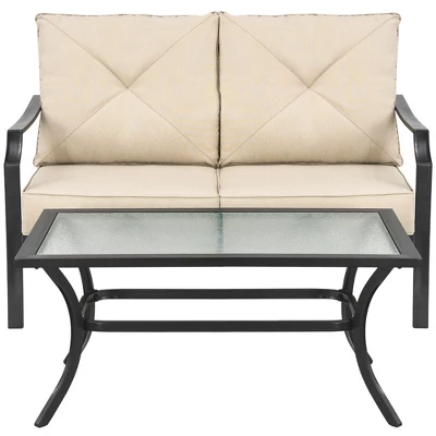 Costway 2 PCS Patio Loveseat With Coffee Table Outdoor Sofa Bench With Cushions - Image 9