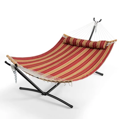 Costway Hammock Chair With Stand Heavy Duty Portable Carrying Bag Cushion Pillow RedBlue - Image 11