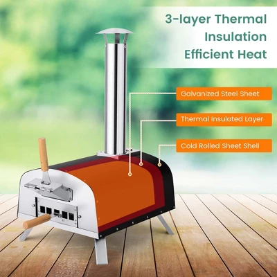 Costway 12" Multi-Fuel Pizza Oven Propane & Wood Fired Pizza Maker Portable - Image 4