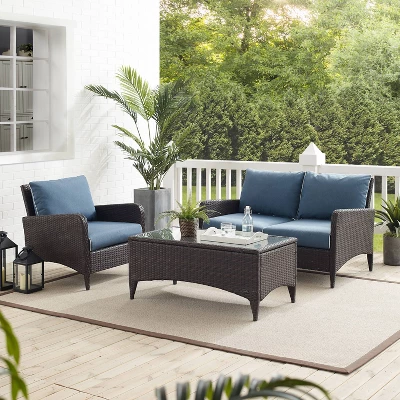 Kiawah 3pc Outdoor Wicker Conversation Set Blue - Crosley - Image 4