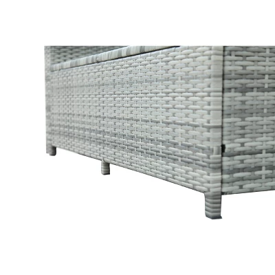 6pc Wicker Patio Set With Glass Table Ottomans - Gray/Dark Gray - GODEER - Image 9