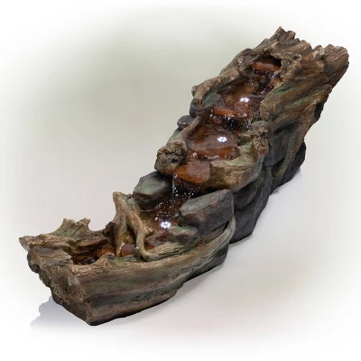 20" Rainforest River Rapids Stone Resin Fountain With LED Lights Brown - Alpine Corporation - Image 2