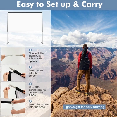 Costway 100'' Projector Screen W/ Stand 16:9 HD 4K Indoor Outdoor Projection Movie Screen - Image 6