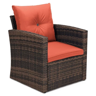6pc Wicker Outdoor Conversation Set With Cushions - Orange - EDYO LIVING - Image 6