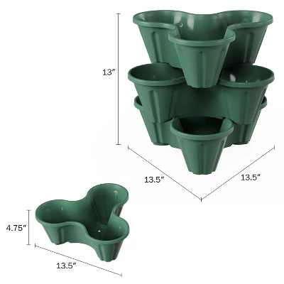 Set Of 3 Stacking Planter Tower - 3-Tier Space Saving Flower Pots - Indoor/Outdoor Vertical Herb And Vegetable Planter By Pure Garden (Hunter Green)