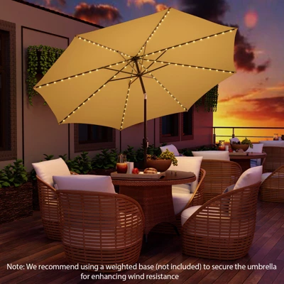 Costway 10 FT 112 LED Solar-Lighted Patio Table Market Umbrella Crank Tilt Outdoor Beige/Coffee/Navy/Wine - Image 2