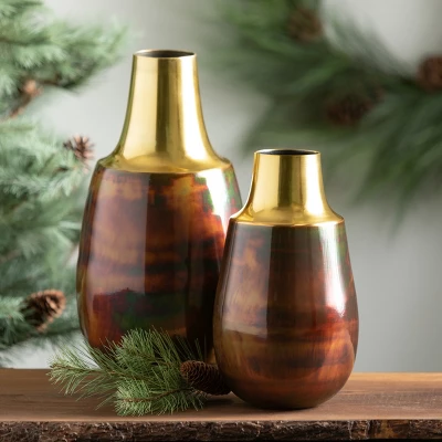 11"H And 14.75"H Sullivans Copper And Bronze Vase Set Of 2 - Image 2