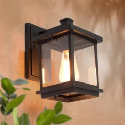 10.6" Metal/Glass Outdoor Lamp Black - LNC