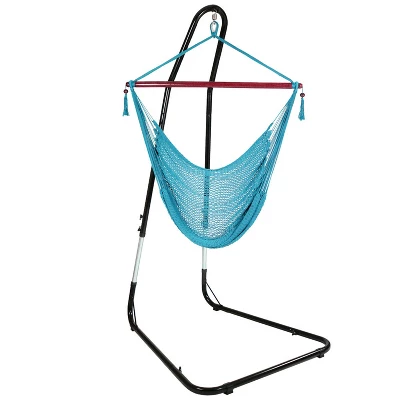 Sunnydaze Decor Sunnydaze Caribbean Style Extra Large Hanging Rope Hammock Chair Swing With Stand - 300 Lb Weight Capacity - Image 12