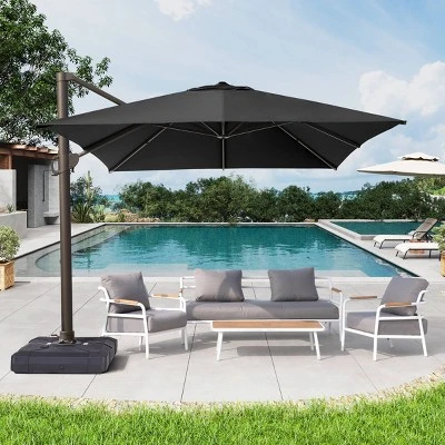Crestlive Products 11.5'x11.5' Luxury Aluminum Frame Double Top Round Offset Cantilever Umbrella Black - Image 2