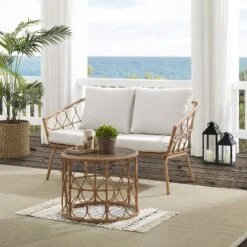 Juniper 2pc Outdoor Wicker Conversation Set With Loveseat & Coffee Table - Cream/Natural - Crosley