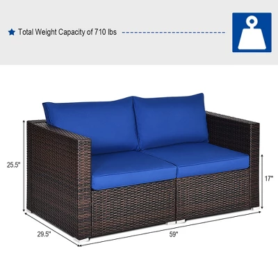 Costway 4PCS Patio Rattan Corner Sofa Sectional Furniture SetBlueBeigeNavy Cushion - Image 6