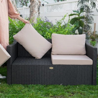Barton 2 Person Madison Outdoor Patio Wicker Sofa Set Love Seat W/ Seat Cushion - Image 3