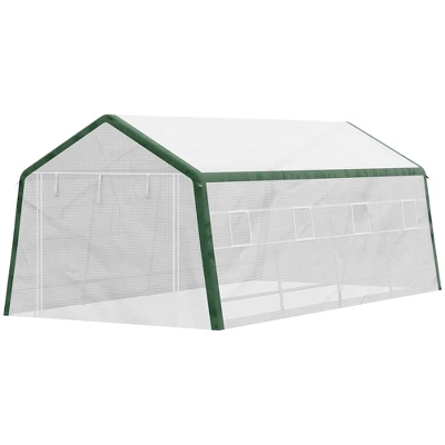 Outsunny 19.7' X 9.8' X 7.9' Outdoor Walk-in Greenhouse, Hot House With Mesh Windows, Bottom Vent, Zippered Door, PE Cover, Steel Frame, White - Image 3