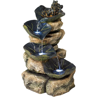 John Timberland Frog And Four Lily Pad Rustic Cascading Outdoor Floor Water Fountain With LED Light 21" For Yard Garden Patio Home Deck Porch Exterior - Image 3